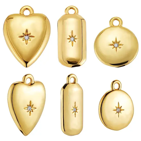 12PCS 3Style Brass Micro Pave Cubic Zirconia Charms