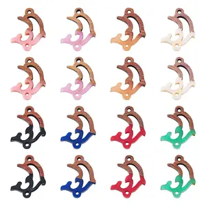 16Pcs 8 Colors Opaque Resin & Walnut Wood Connector Charms
