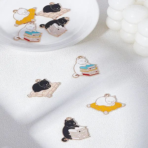 8Pcs 4 Styles Alloy Enamel Pendants