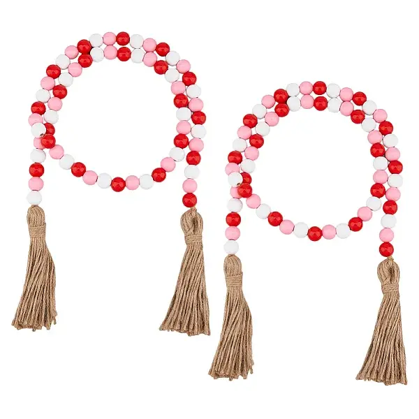 2Pcs Valentine's Day Wood Beads Pendant Decorations