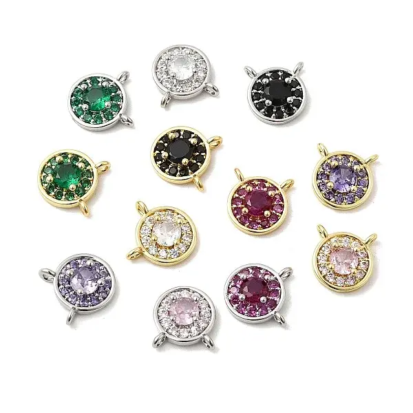 Brass Micro Pave Cubic Zirconia Flat Round Charms