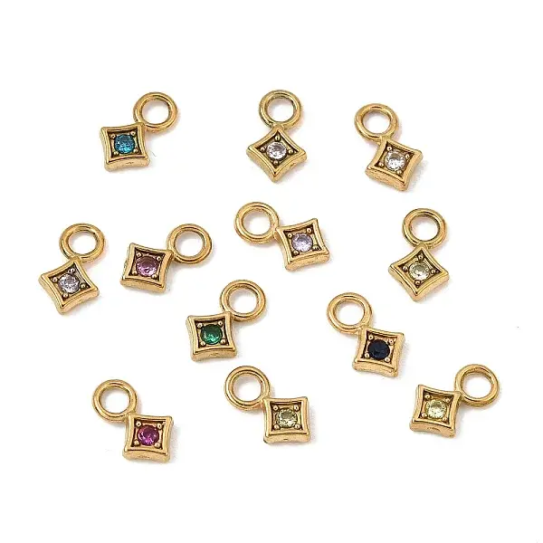 304 Stainless Steel Micro Pave Cubic Zirconia Charms