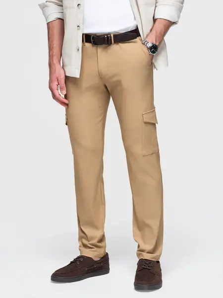 Ombre Men's REGULAR fabric pants with cargo pockets - light brown