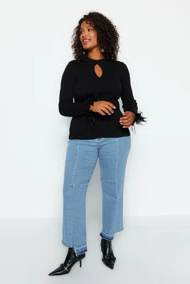 Trendyol Curve Black Otrish Detail Ribbed Sweater
