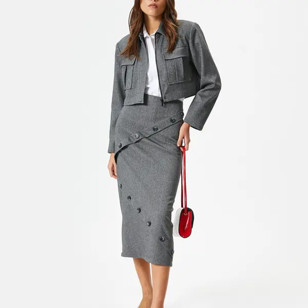 Koton Button Detailed Midi Pencil Skirt Normal Waist
