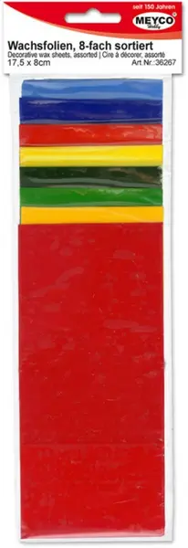 Sada barevných voskových plátků na zdobení svíček 8 barev
