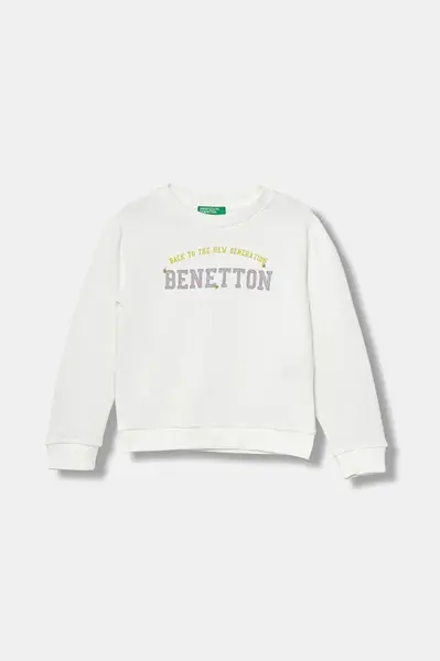 Bavlněná mikina United Colors of Benetton bílá barva, s potiskem, 3J70G10JR