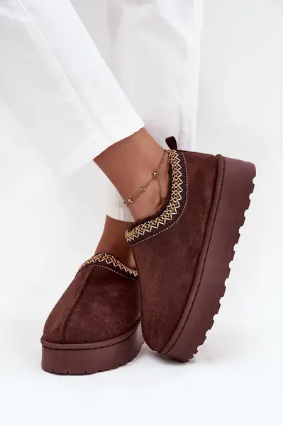 Boto Nízké dámské sněhule s výšivkou na platformě čokoládové Taliah