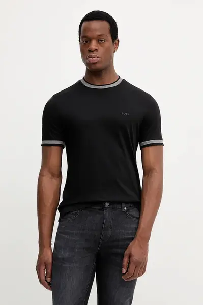 Bavlněné tričko BOSS H-Tessler 200 pánské, černá barva, 50543858