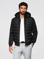 Ombre Quilted bomber jacket with hood and knitted sleeves - black
