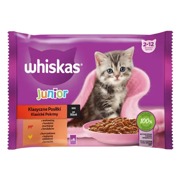Whiskas Junior výběr krmiva pro kočky v kapsičkách - kuřecí, hovězí 4 x 85 g