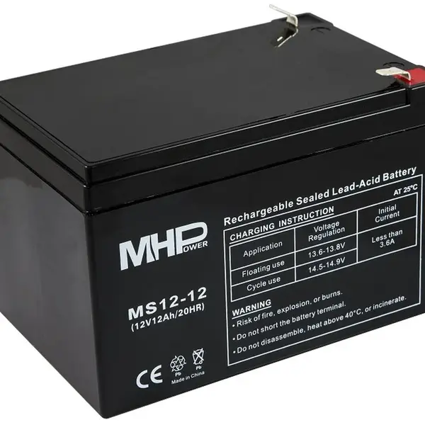 Mhpower olověný akumulátor ms12-12 agm 12 v 12 ah faston f2 6,3 mm