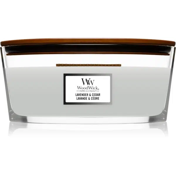 Woodwick Lavender & Cedar vonná svíčka s dřevěným knotem (hearthwick) 453.6 g