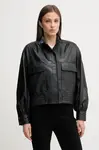 Kožená bunda Pedro del Hierro černá barva, přechodná, oversize, 5492124
