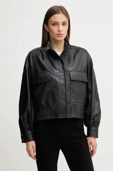 Kožená bunda Pedro del Hierro černá barva, přechodná, oversize, 5492124