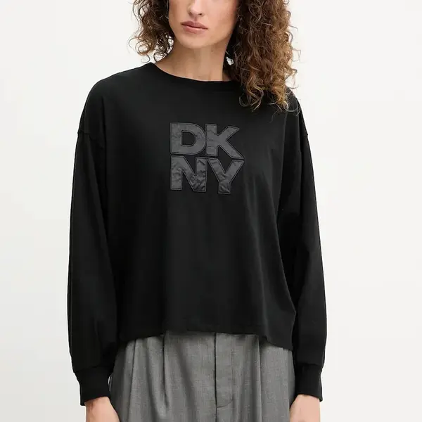 Bavlněné tričko s dlouhým rukávem Dkny černá barva, DJ5T1488