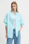 Košile Tommy Jeans dámská, tyrkysová barva, relaxed, s klasickým límcem, DW0DW20988