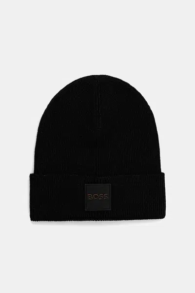 Čepice s vlnou BOSS Orange černá barva, 50546155