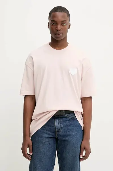 Bavlněné tričko AllSaints LOVER pánské, růžová barva, s aplikací, M041JC