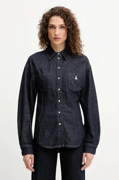 Džínová košile Patrizia Pepe dámská, tmavomodrá barva, regular, s klasickým límcem, 8C0795 D113