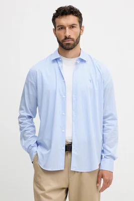 Bavlněná košile Trussardi pánská, modrá barva, relaxed, s klasickým límcem, 5007N000009N