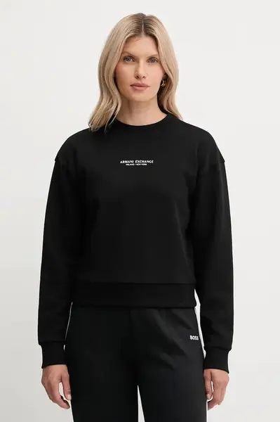 Bavlněná mikina Armani Exchange dámská, černá barva, s potiskem, XW001451 AF10830