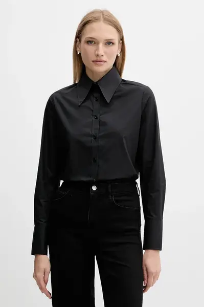 Bavlněná košile Silvian Heach MASKA dámská, černá barva, regular, s klasickým límcem, GPA25512CA