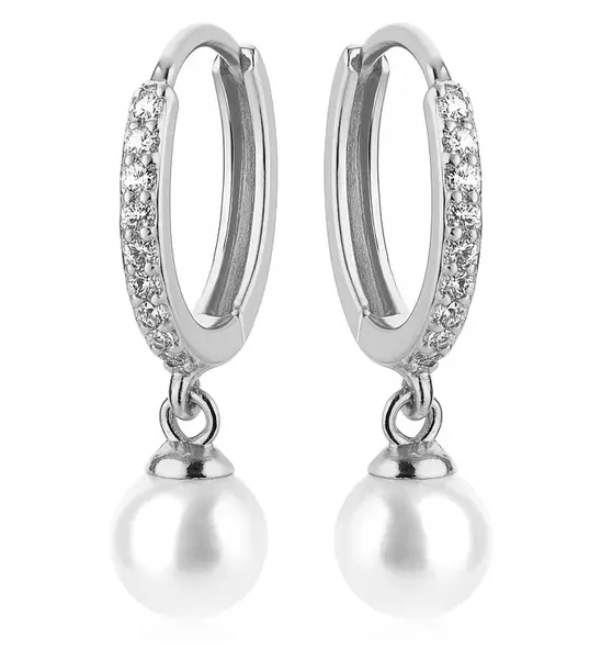 Troli Krásne okrúhle náušnice s kryštálmi a perlou VREPE003SI