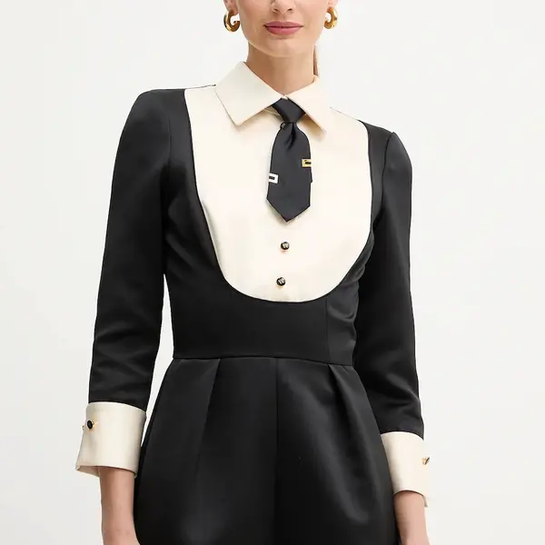 Overal Elisabetta Franchi černá barva, s límečkem, TU06657E2