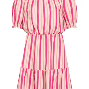 Růžové pruhované lněné šaty s odhalenými rameny ORSAY - Dámské
