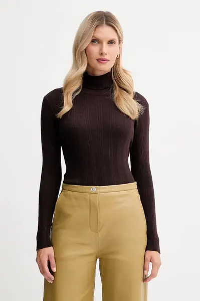 Svetr s příměsí kašmíru Sessun dámský, hnědá barva, s golfem, 25108015