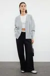 Trendyol Gray Super Wide Pattern Soft Texture Pocket Detailed Knitwear Cardigan
