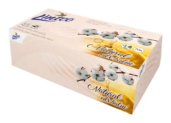 LINTEO Papierové vreckovky 4vrstvové s balzamom a bavlníkovým olejom BOX 70 ks