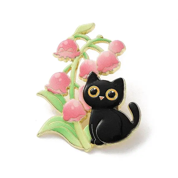 Black Cat & Flower Enamel Pins
