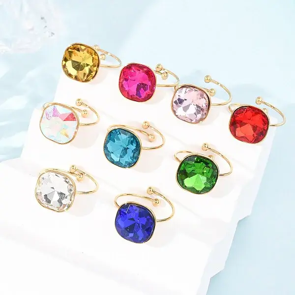 304 Stainless Steel with Glass Cuff Rings for Women