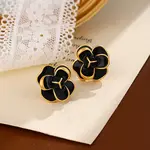 Golden Flower Brass Enamel Stud Earrings