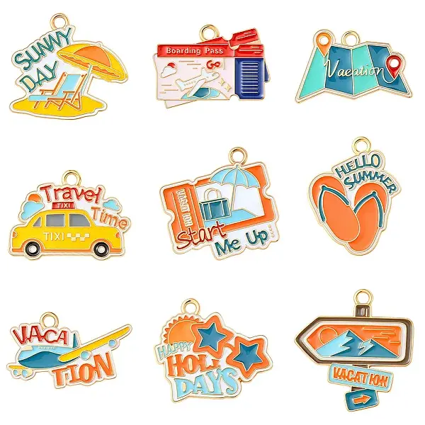 18Pcs 9 Styles Tourism Theme Alloy Enamel Pendants