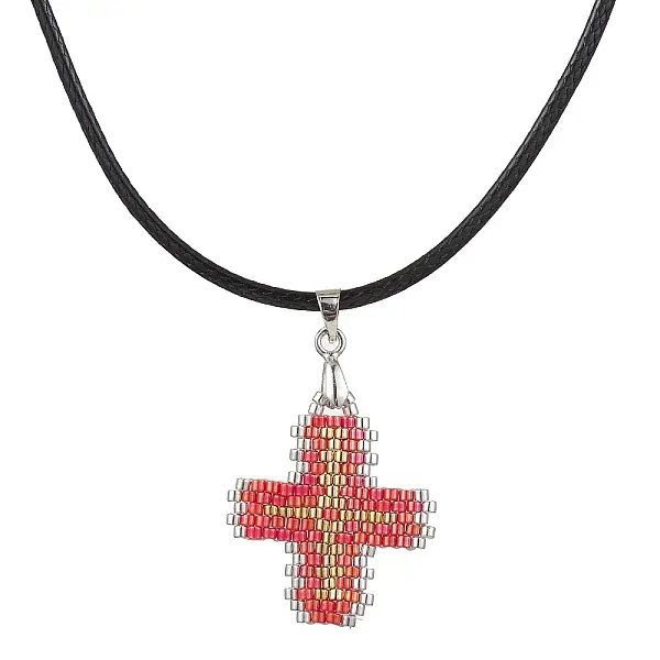 Glass Seed Cross Pendant Necklaces