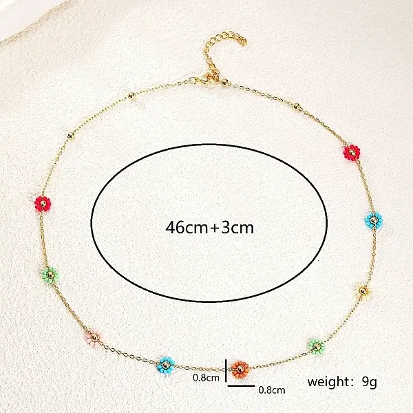 Bohemian Brass & Plastic Colorful Flower Beads Link Chain Necklaces for Women Daily Casual Party Wear