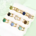 304 Stainless Steel with Glass Cat Eye Cuff Rings for Women