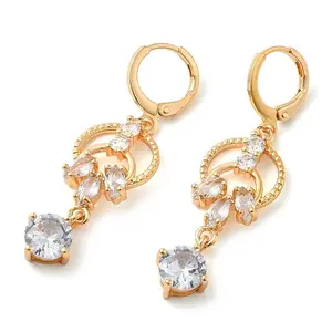 Rack Plating Golden Brass Dangle Leverback Earrings