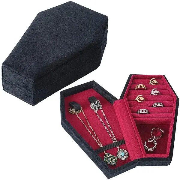 1Pc Coffin Shaped Velvet Jewelry Storage Boxes
