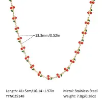 304 Stainless Steel Enamel Red Cherry Link Chain Necklaces for Women