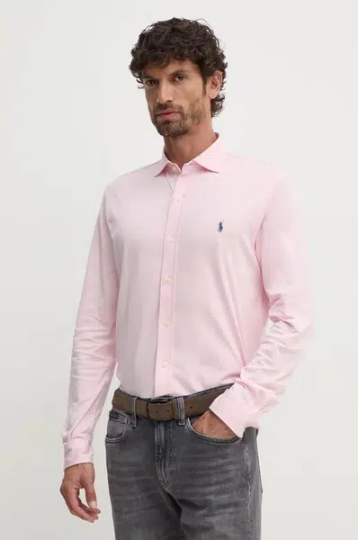 Bavlněná košile Polo Ralph Lauren růžová barva, regular, s klasickým límcem