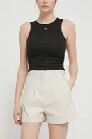 Kraťasy Tommy Jeans dámské, béžová barva, hladké, high waist, DW0DW17775