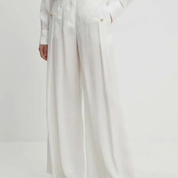 Kalhoty Answear.LAB dámské, bílá barva, jednoduché, high waist