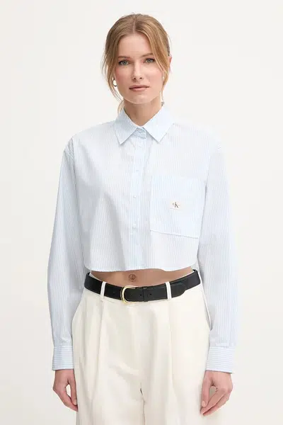 Bavlněná košile Calvin Klein Jeans modrá barva, relaxed, s klasickým límcem, J20J225078