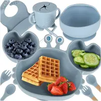 Silikónová jedálenská sada pre bábätká s prísavkou 9 ks modrá