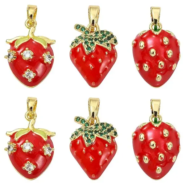 6Pcs 3 Styles Brass Enamel Pendants