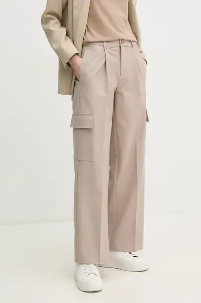 Kalhoty Calvin Klein Jeans dámské, béžová barva, kapsáče, high waist, J20J224848